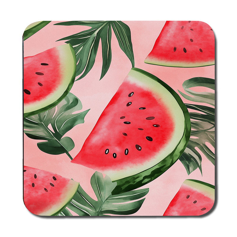 Watermelon Print Placemat And Coaster Set Of 12 Designer Artwork Collection With Wood Bottom Exclusive Edition