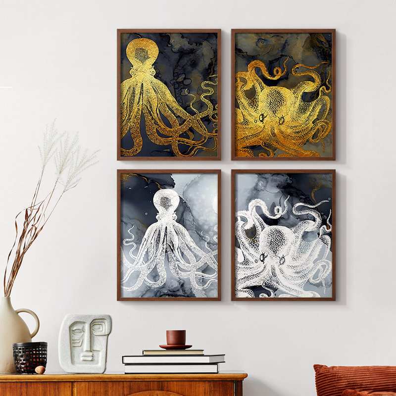 «Lake Como Garden», ensemble de 4 reproductions encadrées, Noyer, H 28 po x l 22 po