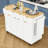 Rolling Fluted Kitchen Island with Drop-Leaf Table, Power Outlet, 3 Drawers and 3 Cabinets-1146747541