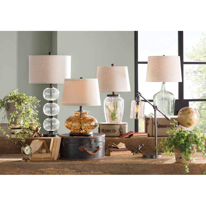 Fillable Glass Table Lamp with Linen Shade