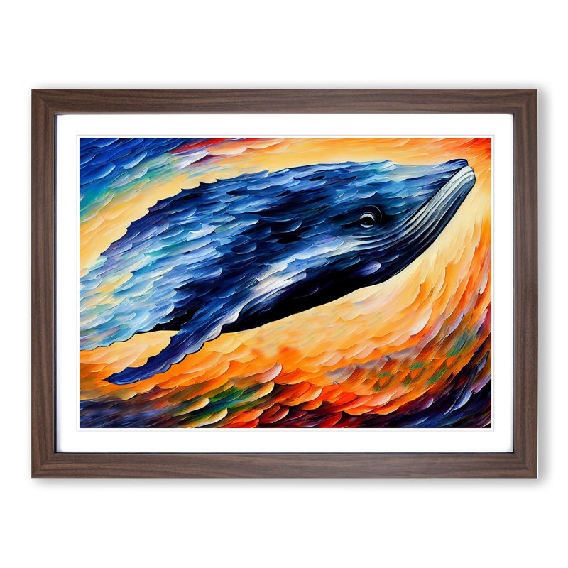 Whale Painting Abstract - Framed Print, 25cm H x 34cm W x 2cm D, Walnut Framed