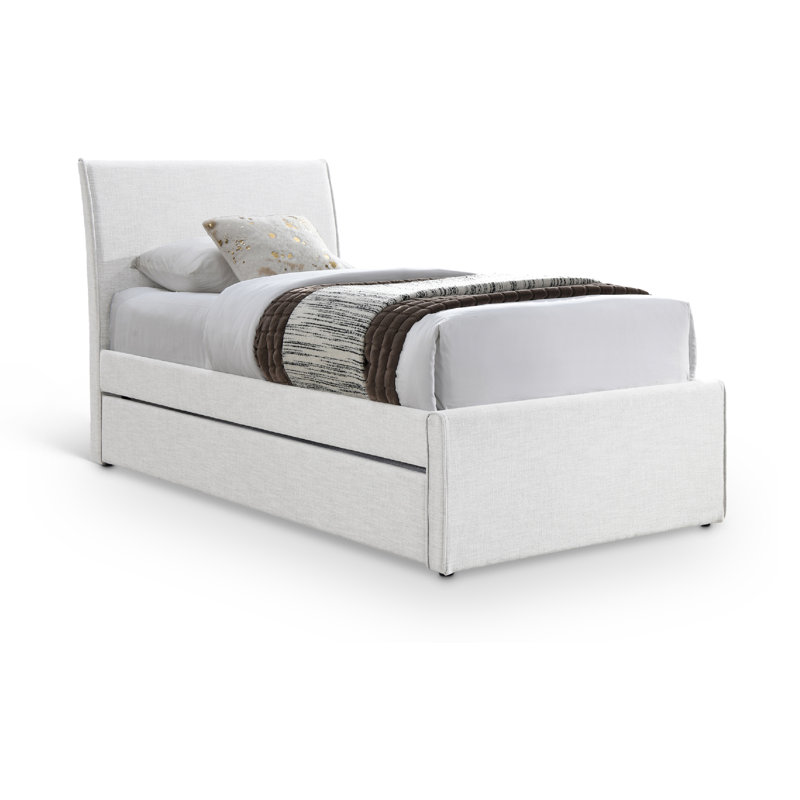 Lit gigogne simple Myles Pittenger, Tissu texturé en lin crème