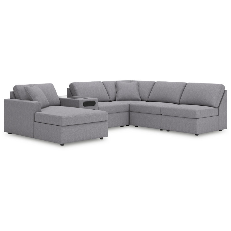 Canapé modulaire 6 pièces avec méridienne et console audio Braintree, Polyester gris