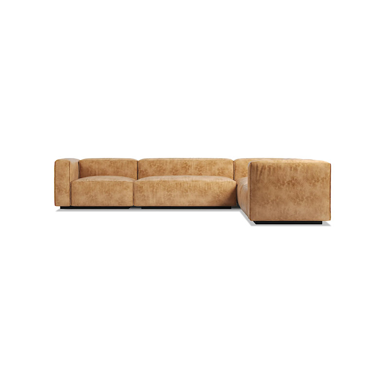 Grand canapé modulaire en cuir Cleon, Face à la gauche, Cuir véritable brun clair