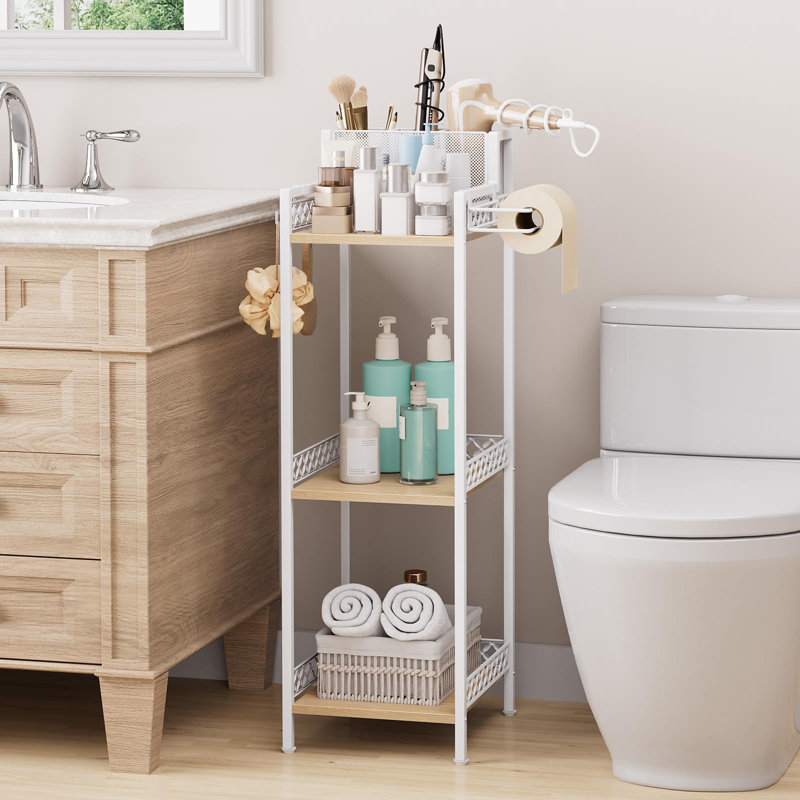 3-tier Bathroom Shelf Organizer With Hook, White