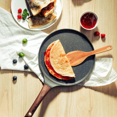 Nonstick Crepe Pan, Swiss Granite Coating Dosa Pan Pancake Flat Skillet Tawa Griddle  With Stay-Cool Handle, Induction Compatible, PFOA Free