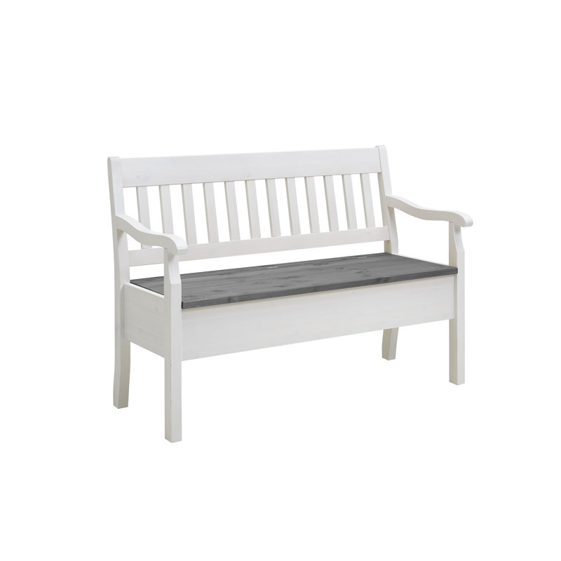 Solid Wood Bench, White/Grey, 93cm H x 130.9cm W x 46cm D