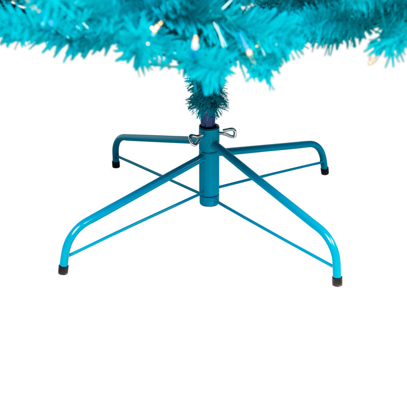 Pre-Lit Medium Artificial Pine Christmas Tree - Turquoise - Clear Lights, 6'
