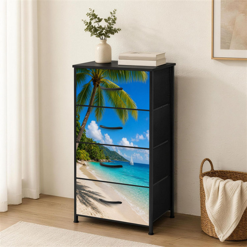 Commode 4 tiroirs pour chambre à coucher palmiers de plage voilier