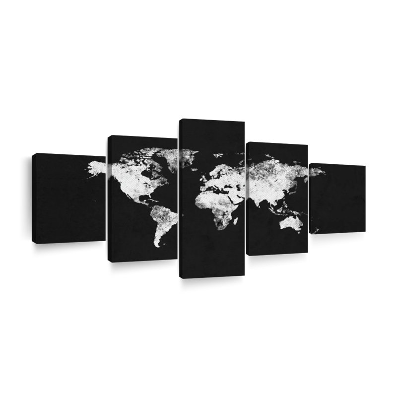 Ensemble de 5 cartes en noir et blanc sur toile, H 24 po x l 55 po x P 1,25 po