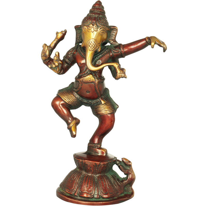 Ganesha dansant en laiton, Or / rouge