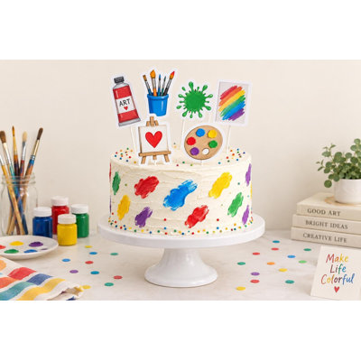 Décorations de gâteaux d'atelier d'art, pics à décorer pour anniversaire, ensemble de papier cartonné pour chevalet et palette colorée