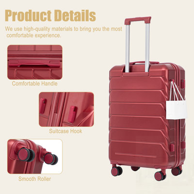 28 Inch ABS Hard Shell Large Travel Checked Luggage - Scratch Resistant, Multi-Directional Wheels, Combination Lock, and Side Hooks