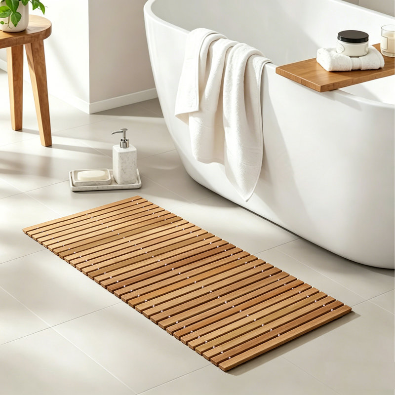 Roll-up Teak Bath Mat