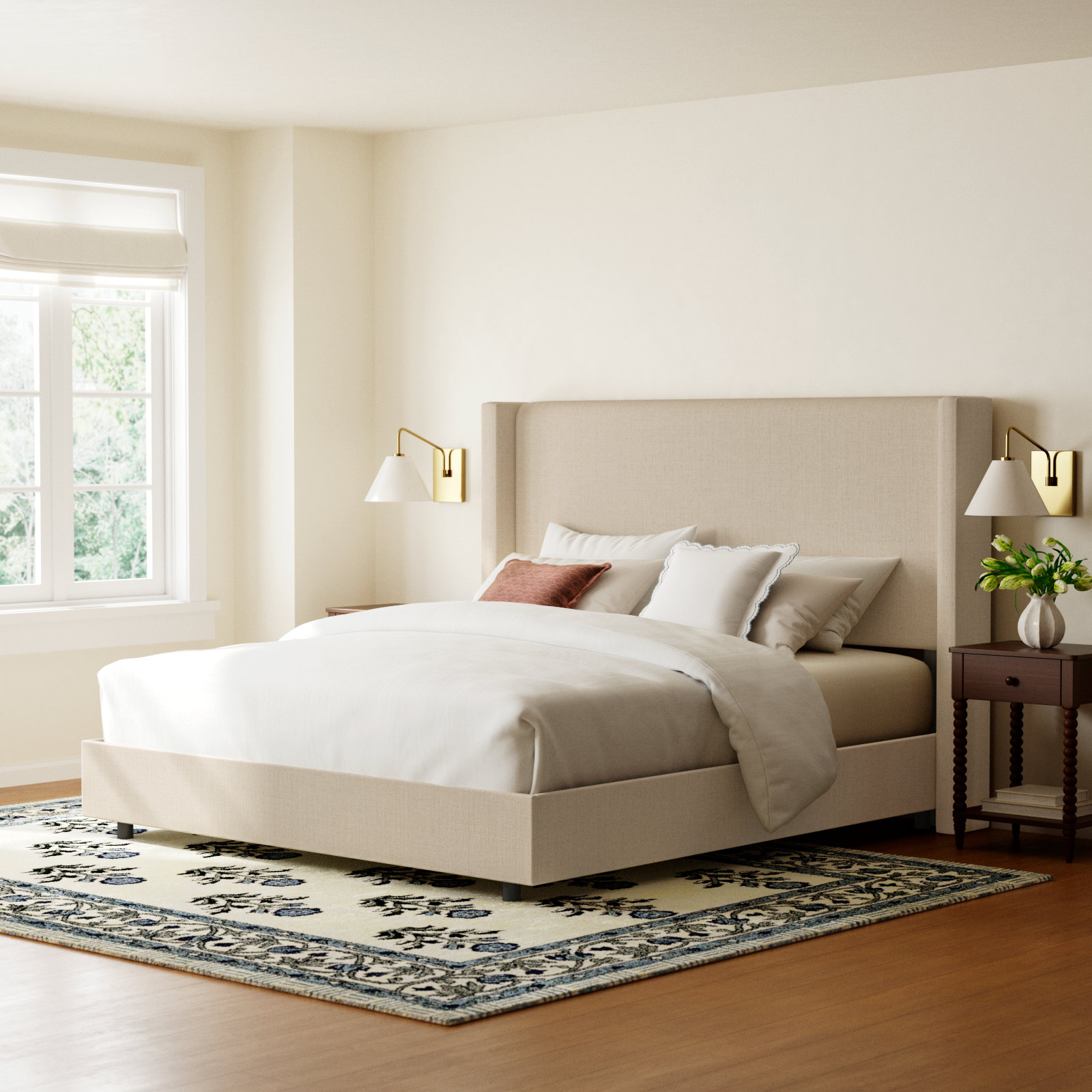 Hanson Linen Upholstered Wingback Bed, King, Classic Linen Linen