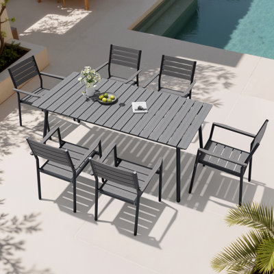Ensemble repas de patio en métal pour 6 personnes avec table rectangulaire Muntz