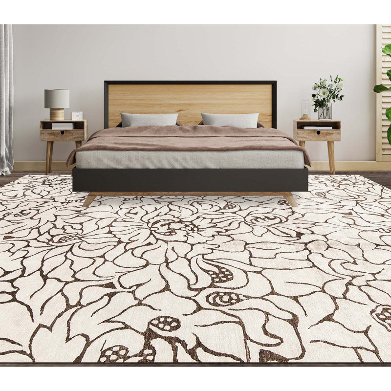 Hand-Knotted High-Quality White and Brown Area Rug