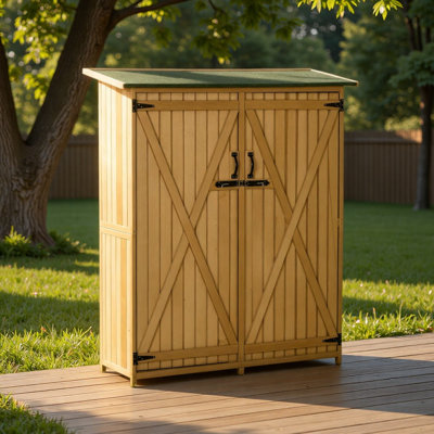 Wooden Garden Storage Outdoor Storage Cabinet Wooden Garden Shed Utility Tool Organizer With Waterproof Asphalt Rood, Lockable Doors