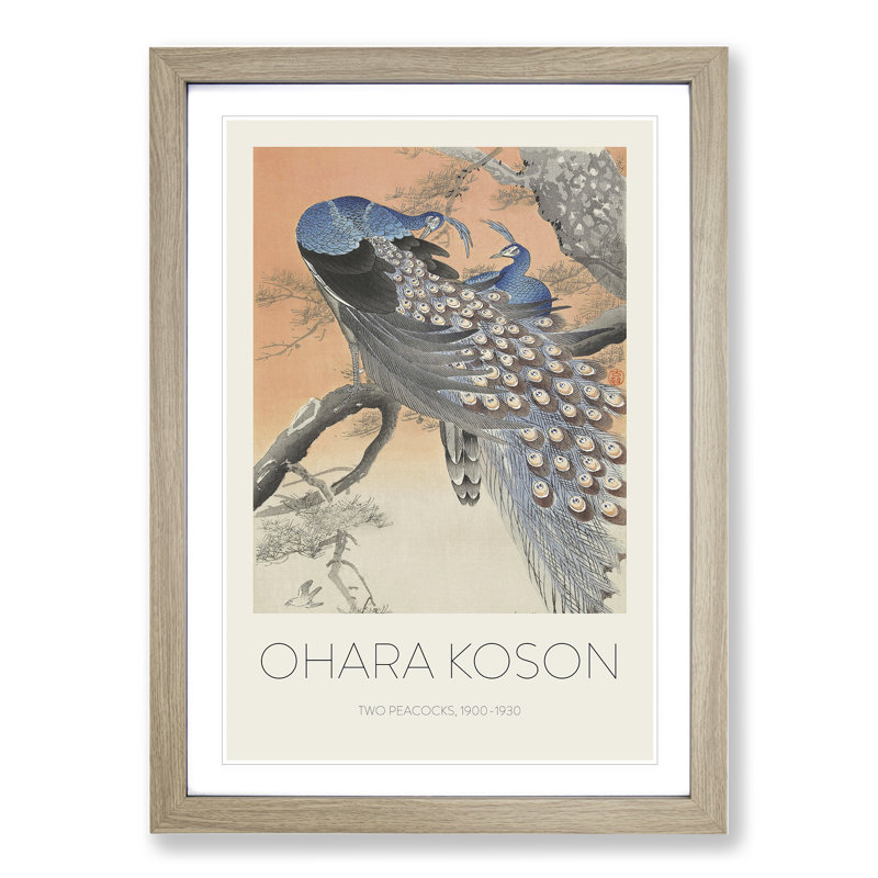 Two Peacocks by Ohara Koson - Picture Frame Art Prints, Oak, 36cm H x 27cm W x 2cm D