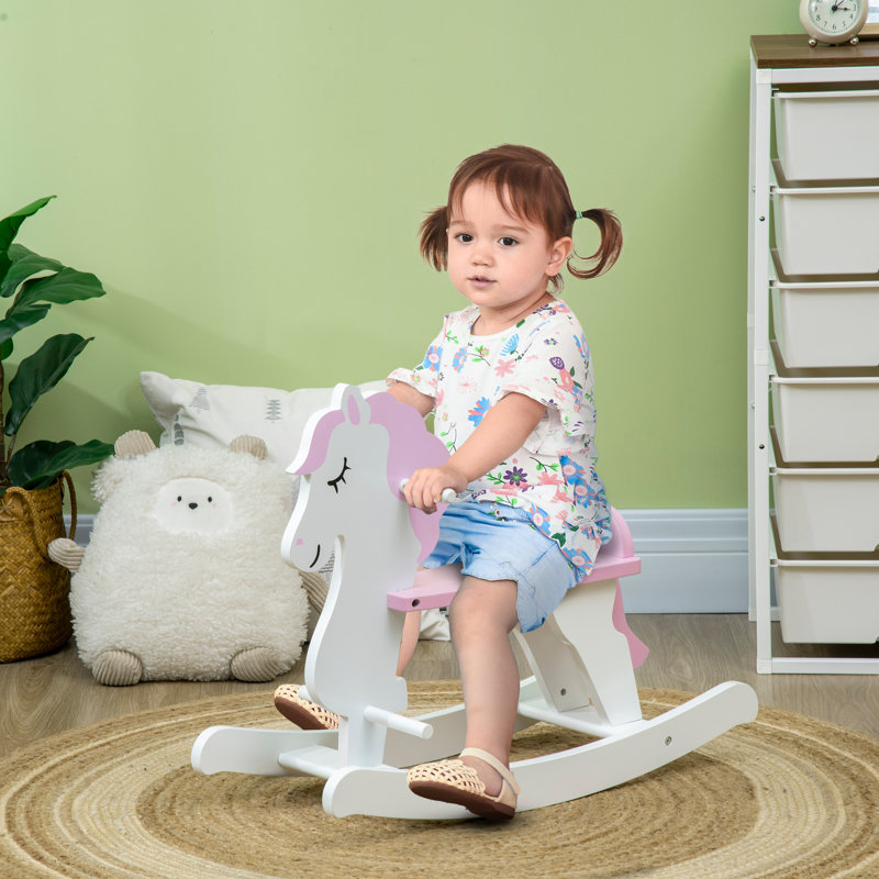 Cheval à bascule en bois, chaise berçante pour tout-petits de 1 à 3 ans, enfants à cheval pour garçons et filles, rose et blanc