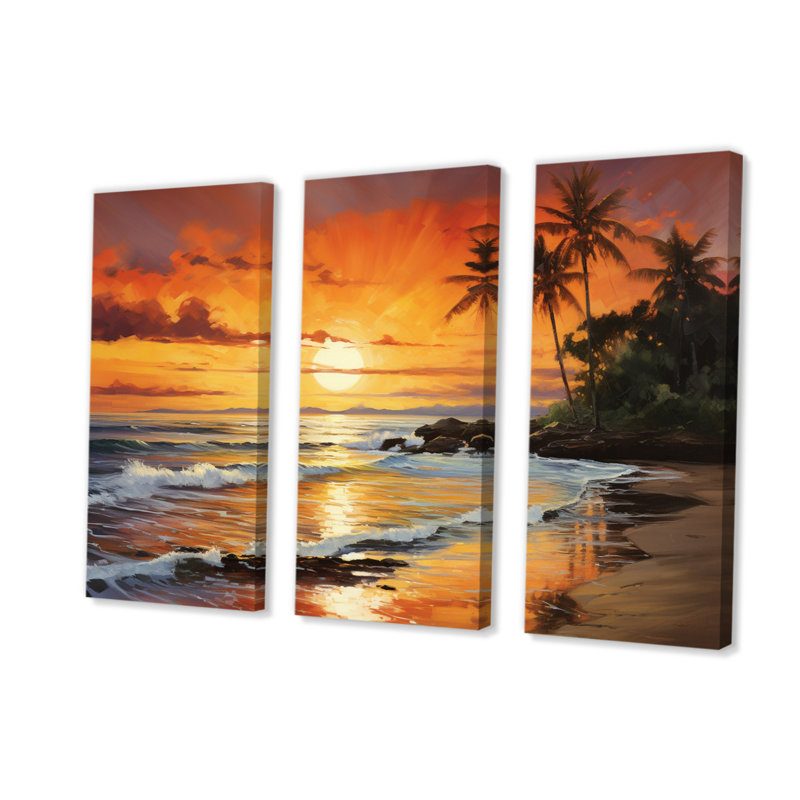 «Caraibe Island Sunset III», reproduction sur toile 3 pièces, H 28 po x l 36 po x P 1 po