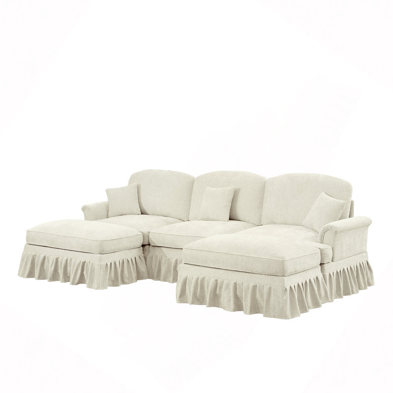 Canapé modulaire Classic Comfy avec accoudoirs évasés et volants amovibles, L 107,1 po, Chenille beige