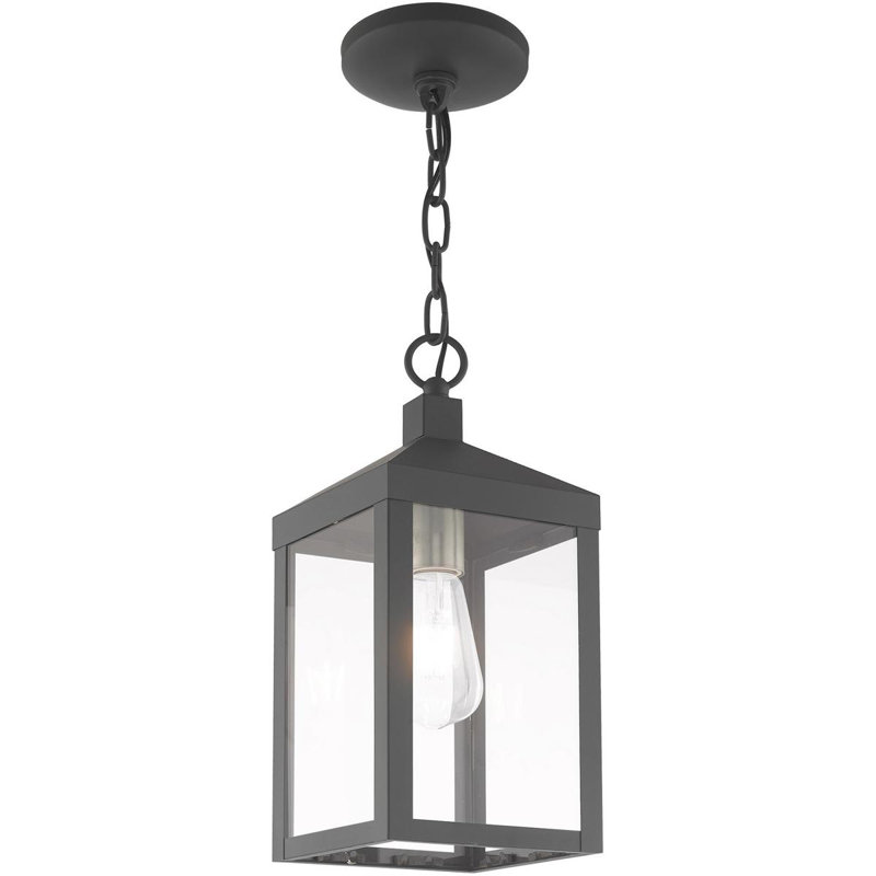 Luminaire extérieur lanterne 6,25 po avec abat-jour en verre transparent, Gris scandinave / nickel