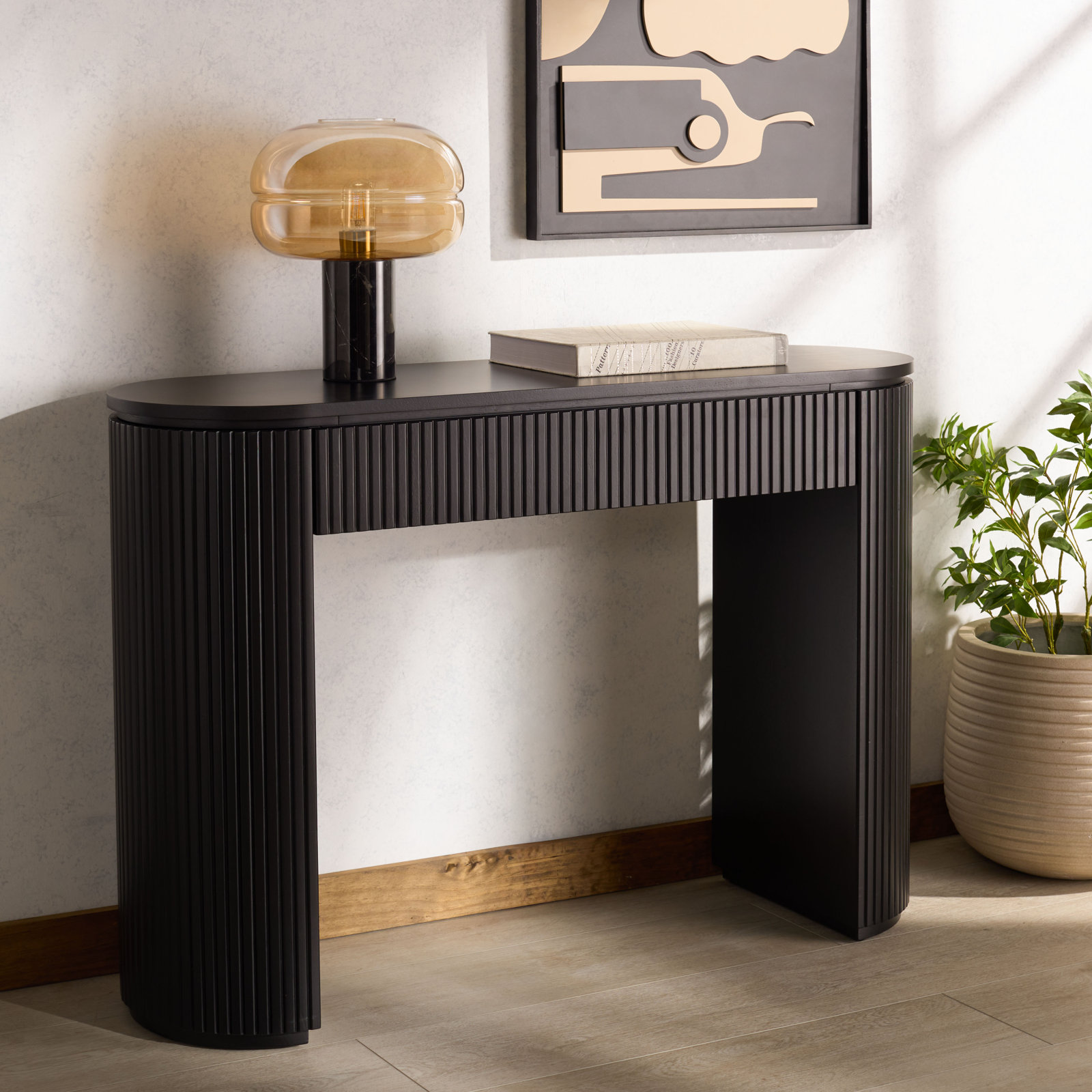 Duren Fluted 1-Drawer Console, Black