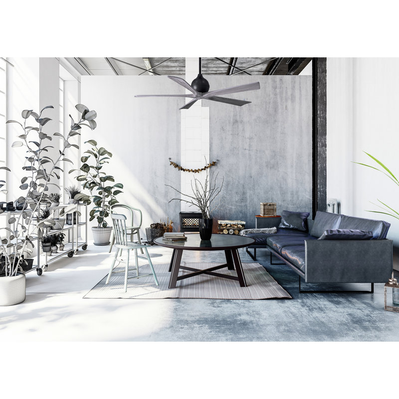52" Irene 5-Blade Ceiling Fan with Wall Remote, Barn Wood, Matte Black, 60"