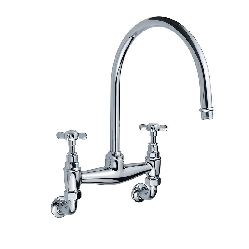 Kitchen Bridge Faucet, Polished Chrome, Cross Handle