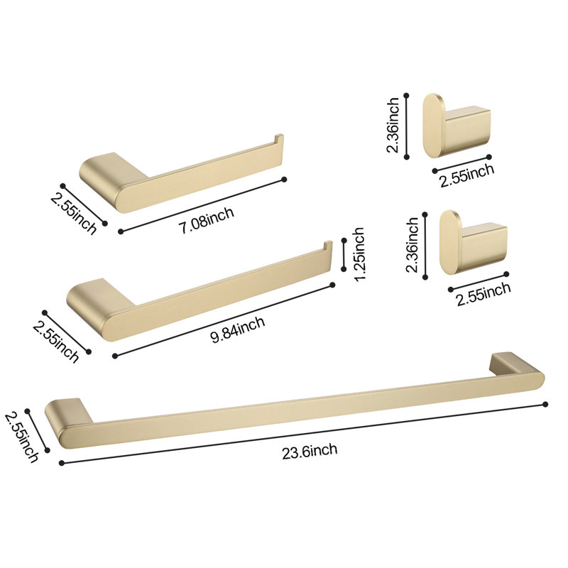 Bathroom Hardware 5 - 304 , Scratch- Build, Modern Appeal, Easy Installation For Various Spaces, Brushed Gold Glow Accessory Kit Scratch- Surface, Flair, All Areas, Finish