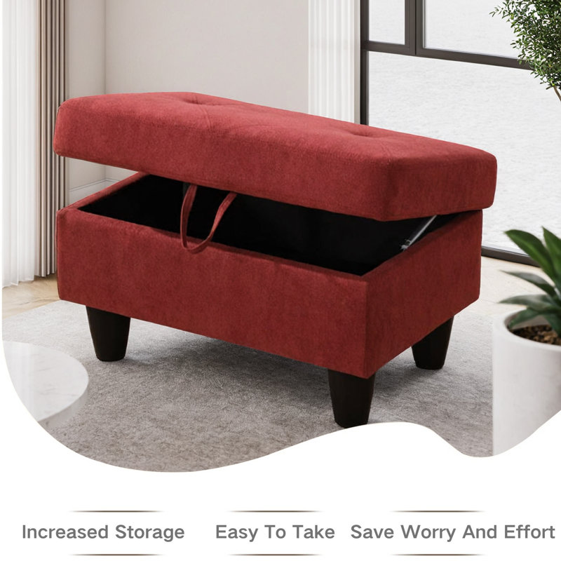 Red Flannel Upholstered Storage Ottoman Bench