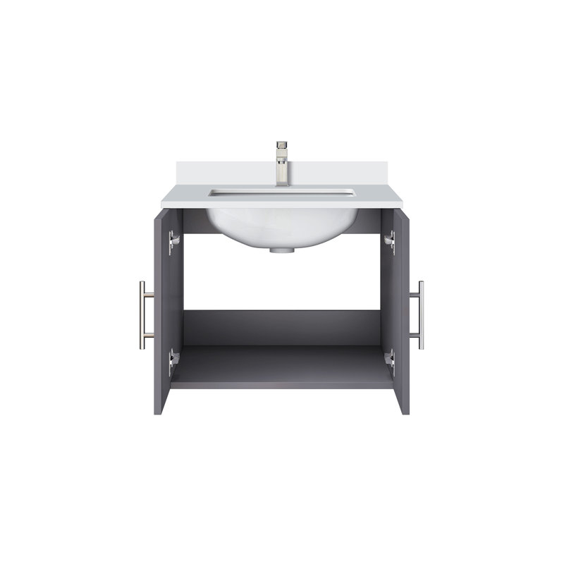 Meuble-lavabo de salle de bain 24 po X P 22 po D, dessus en quartz blanc et ensemble de robinet, Gris, 24"