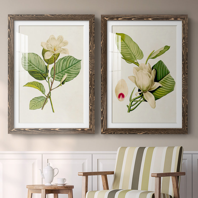 «Magnolia Flowers I-Premium», reproduction encadrée prête à être accrochée, H 27,5 po x l 75 po x P 1,5 po, Noyer