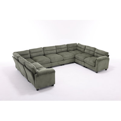 Dona 9-Piece U-Shaped Corduroy Upholstered Modular Sectional, Pillowtop Arm
