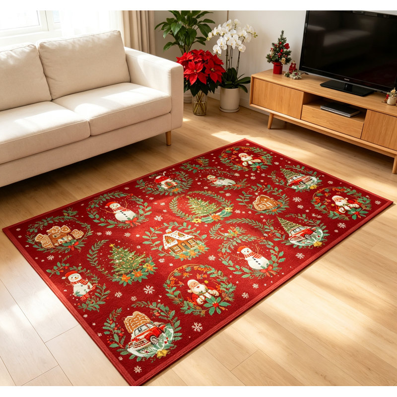 Tapis de Noël lavable, pliable et antidérapant pour couloir, Rouge, 9*12
