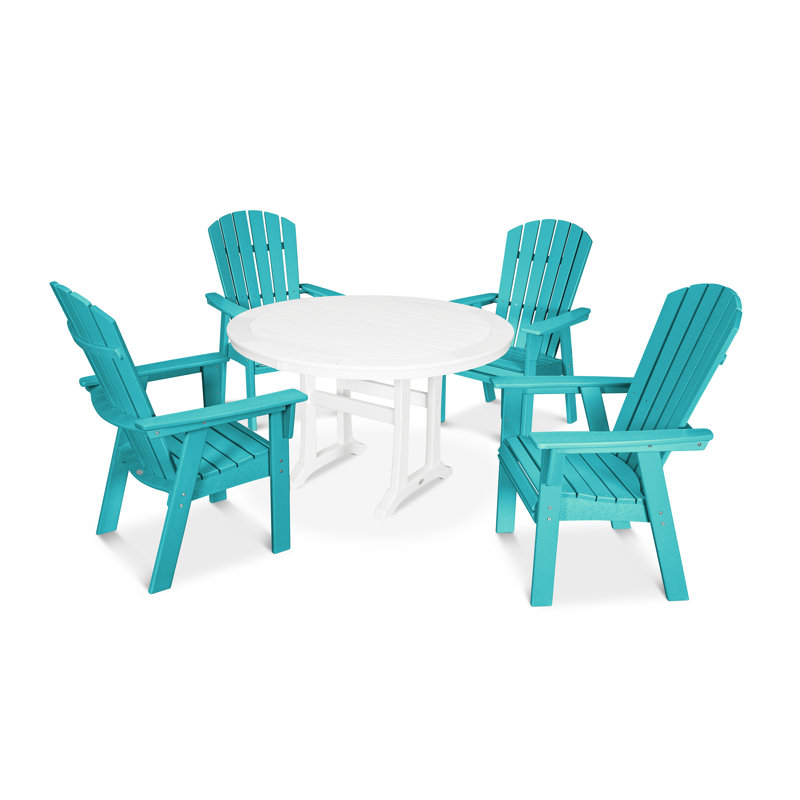 Ensemble repas 5 pièces POLYWOOD Nautical Curveback Adirondack, Aruba / blanc
