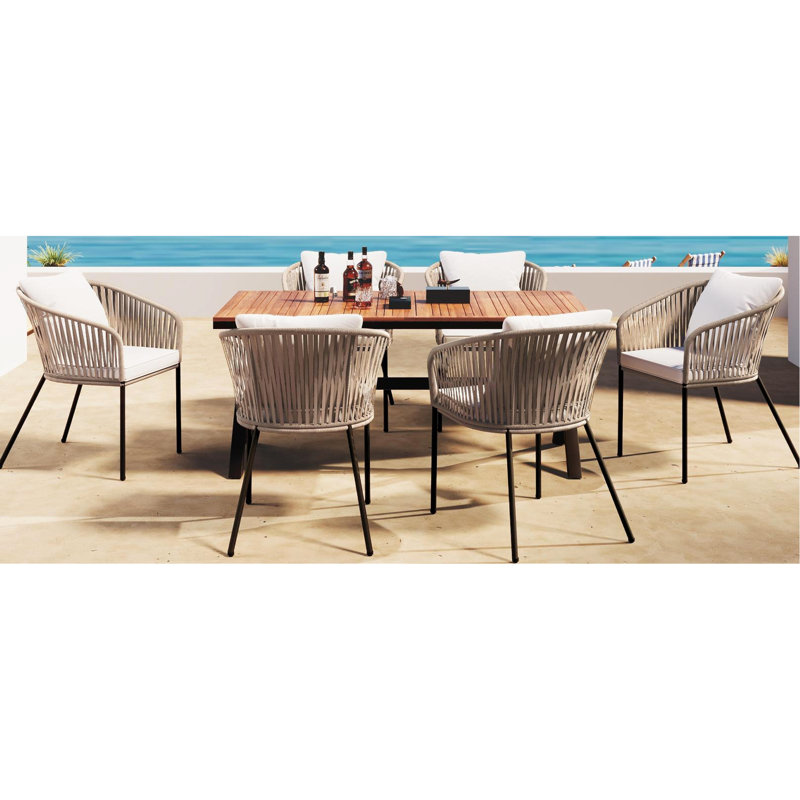 7 pièces pour l'extérieur - Plateau de table en bois et structure en métal pour profiter du jardin, de la cour arrière, du balcon et du balcon