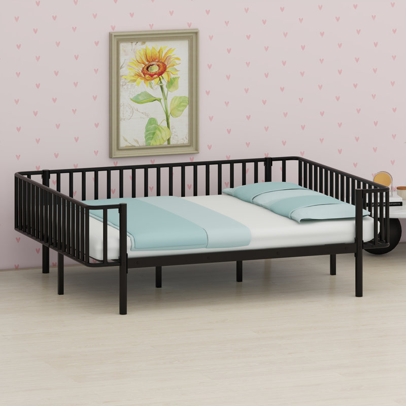 Durable Daybed Frame Featuring Solid Slat Base and Sofa Functionality, Black