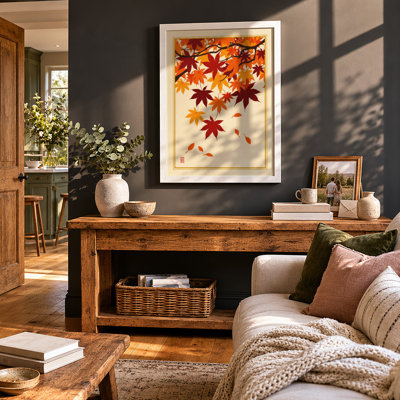 Falling Autumn Leaves Japandi - Framed Print
