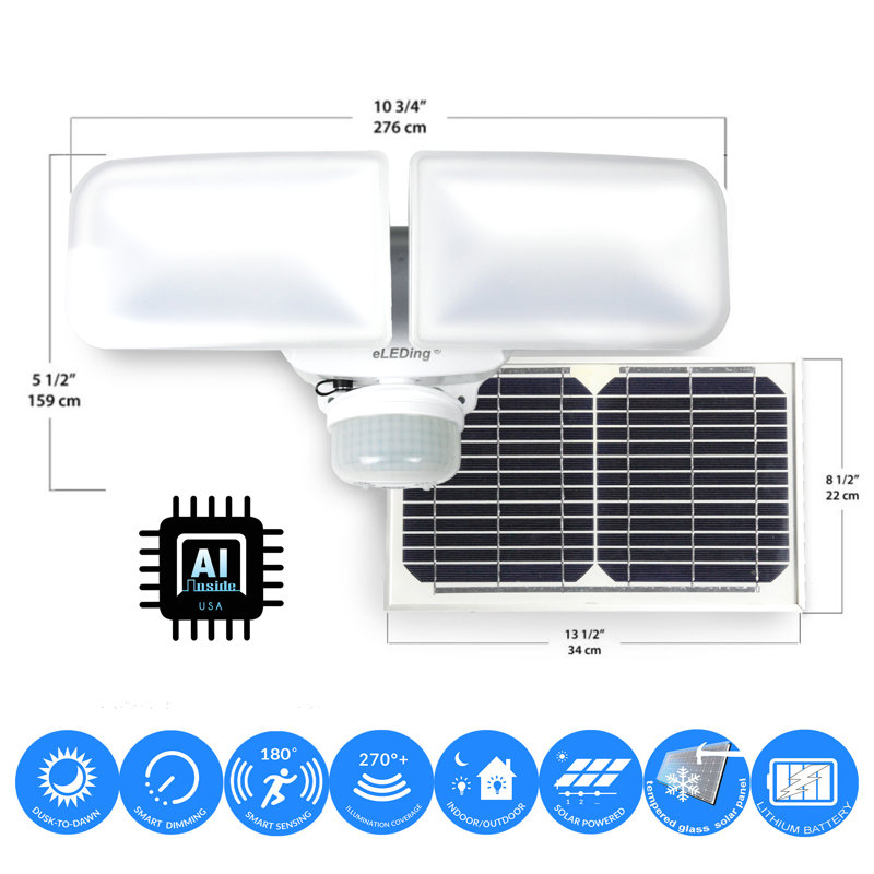 2 - Head LED Solar Powered Dusk to Dawn Outdoor Security Flood Light with Motion Sensor and Timer, White