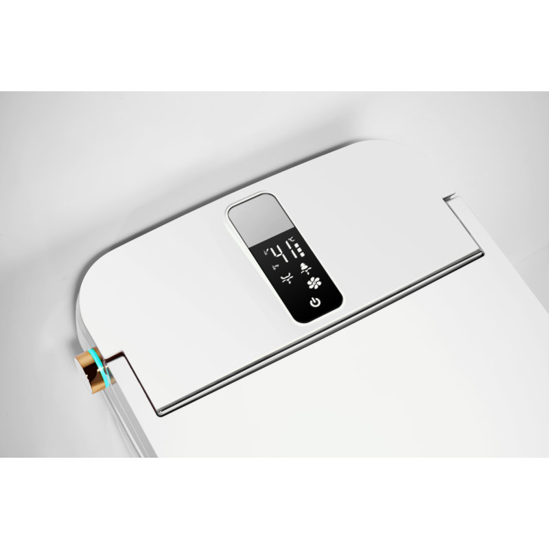 Toilette allongée une pièce au sol avec télécommande et couvercle automatique, Blanc