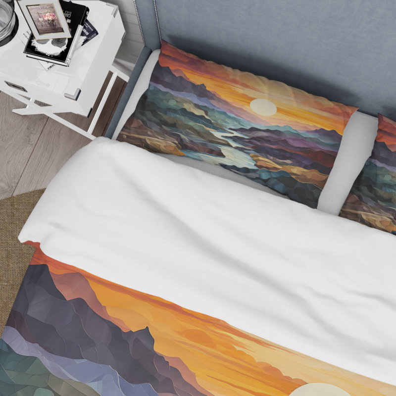 Ensemble de housse de couette en microfibre / polyester Orange Teal Mountains