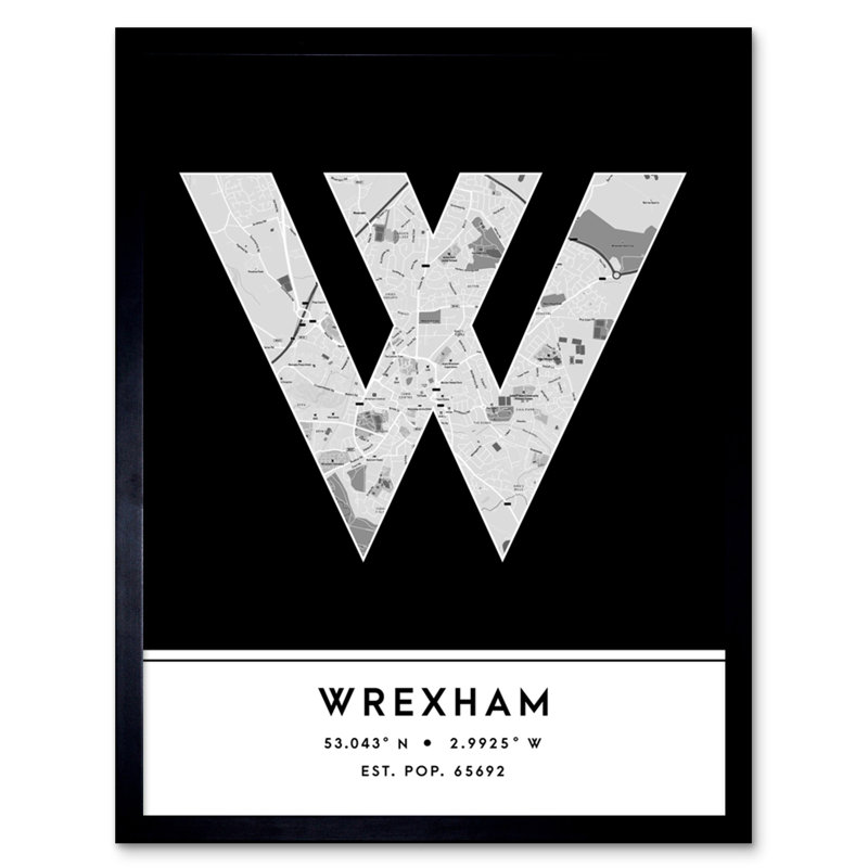 Wrexham Wales City Map Wrexham Wales Black & White by Wee Blue Coo - Single Picture Frame Typography