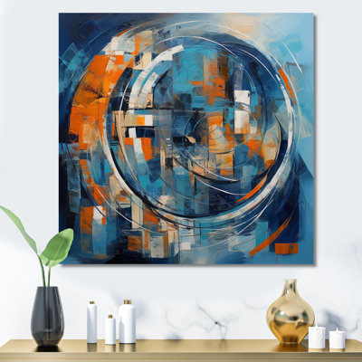 Troulloi, équilibre géométrique orange et bleu I, reproduction sur toile
