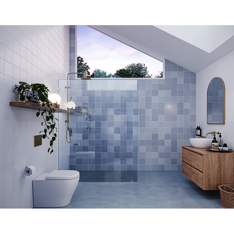 Vela 60 in. x 78 in. Fully Frameless Single Fixed Shower Panel, Polished Brass
