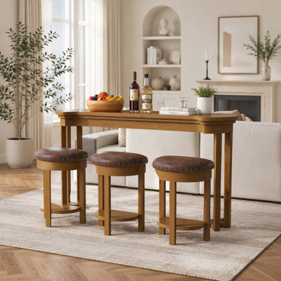 Ensemble de 4 tables de bar en placage de bois massif avec 3 tabourets en polyuréthane