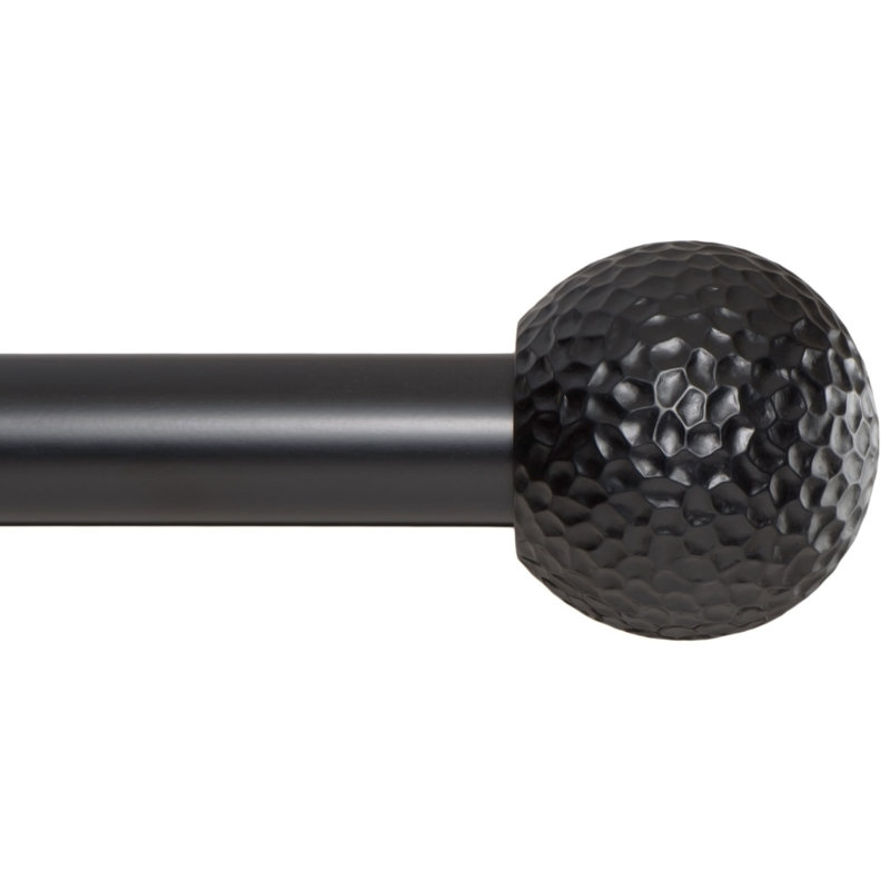  Decorative Window Curtain Rod - Hammered Ball Design, 1 Inch Rod, 16 to 28 Inch (Side Curtain Rod), Black, 16" - 28", Black
