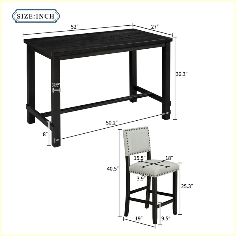 Classic 5-Piece Counter Height Dining Set with 4 Chairs, Espresso, Espresso/White