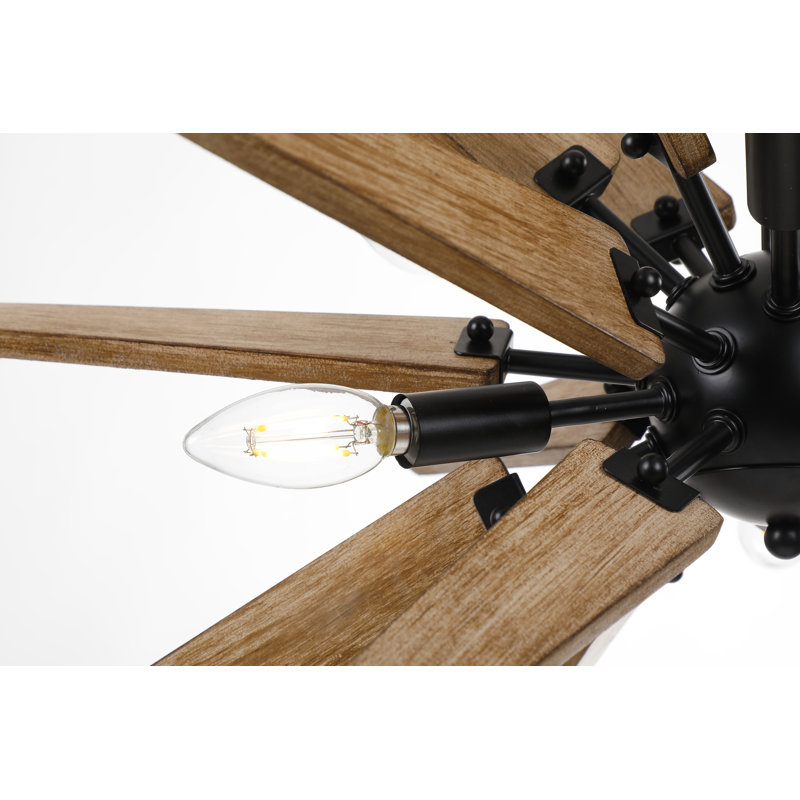Lustre sphérique spoutnik à 6 lumières avec accents en bois Cacee, Noir mat